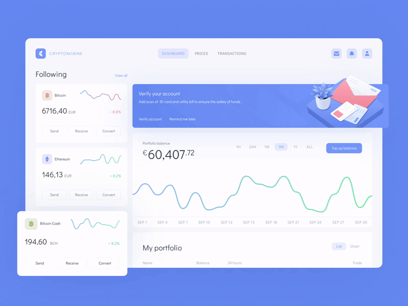 Light and dark themes for cryptocurrency exchange platform after effects animation balance bitcoin charts crypto cryptocurrency dark theme dashboad exchange light theme mentalstack switcher themes wallets withdraw
