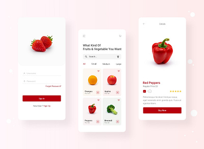 e commerce App Design app clean e business e commerce ecommerce fruit fruits ios minimalist mobile mobile app online store product app red template ui user interface white