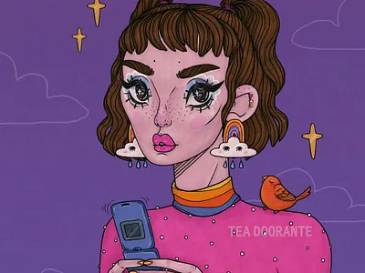 Dialtone cute decora digital 2d digital illustration editorial fashion fashion flip phone harajuku illustration kawaii makeup portrait portrait art retro stylized tea doorante