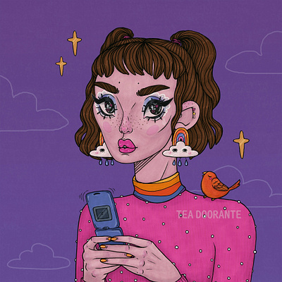 Dialtone cute decora digital 2d digital illustration editorial fashion fashion flip phone harajuku illustration kawaii makeup portrait portrait art retro stylized tea doorante