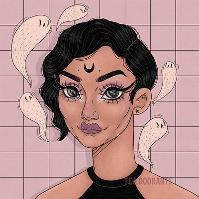 Portrait Commission creepy cute cute digital 2d digital illustration ghost goth pastel pastel goth portrait portrait art spooky stylized tea doorante