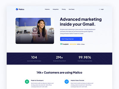 Email Marketing SaaS Website automation campaign crm design desktop drip email hero section homepage interface landing page marketing newsletter saas software startup ui ui kit web app website