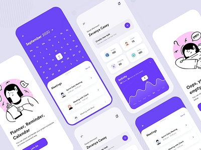 Roomy - Task Planner App app clean clean design design mobile mobile app planner project management purple scheduler task task manager ui user experience user interface ux