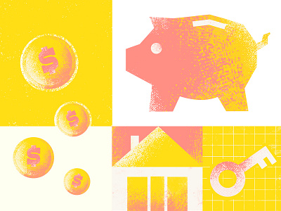 Colourful illustration for ListReports coin colourful dollar facts freelancer home home owners house illustration illustrator listreports loan loans money money management money transfer piggy bank procreate sale selling