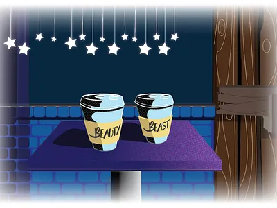 Beauty and the Beast Coffee Date adobe art cartoon coffee color design graphic graphic design illustration illustrator minimal style sheet vector vector art