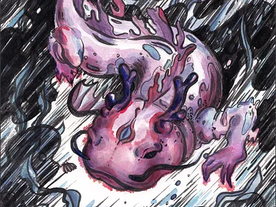 Transformation | Превращение creature drawing fish hand drawing horns illustration ink salamander watercolor