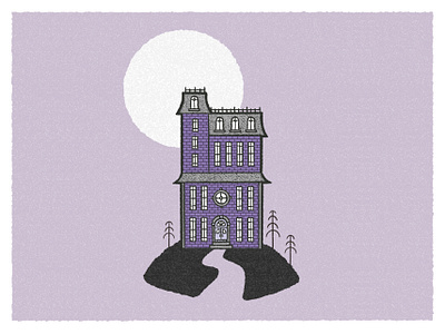 Halloween Postcard architecture flat halloween halloween illustration house illustration illustration lilac lineart postcard poster art purple retro spooky texture textured illustration