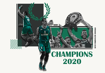 Ittahad Basket Ball Champions 2020 arabic basketball branding calligraphy design footer graphic halftone logo sport typogaphy