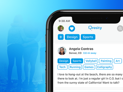 Qrosity Pt. 2 blue connection detail flat interests ios mobile ui network networking ui