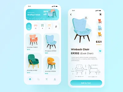 Furniture App Design android aplication app application buy chair creative e commerce ecommerce app ecommerce design furniture app furniture sale illustration ios minimal mobile app sofa trendy ui design ux design