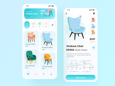 Furniture App Design android aplication app application buy chair creative e commerce ecommerce app ecommerce design furniture app furniture sale illustration ios minimal mobile app sofa trendy ui design ux design