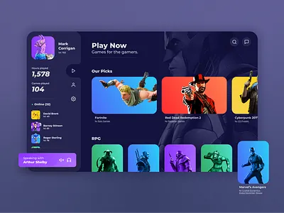 Game Streaming Dashboard Concept app cards cards ui design firstshot gaming gradients streaming ui ux web website