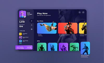 Game Streaming Dashboard Concept app cards cards ui design firstshot gaming gradients streaming ui ux web website