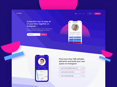 Clickit - a beautiful tool for Instagram click instagram tool landing page landing page concept landing page ui landing pages website