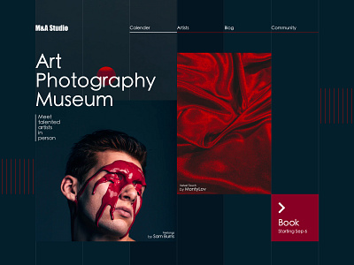 Art Museum Landing Page art artist booking breakpoints clean concept dark dark theme dark ui design face landing layout museum photography studio tabs velvet visit website