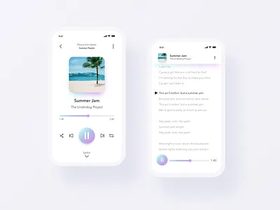 Music Player App app case clean design gradient inspiration lyrics minimal mobile music player sketch study ui ux white