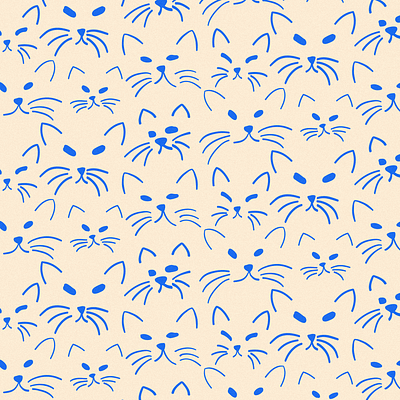 Blue cat faces pattern animal beige blue cat cat face drawing