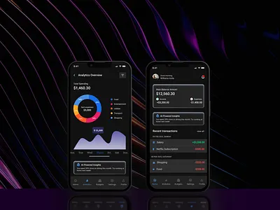 AI-Powered Personal Finance App aiux bankingapp darkmodeui expensetracker financeapp fintechapp glassmorphism minimaldesign mobileappdesign modernui neumorphism personalfinance spendingtracker uiux design uxtrends2025