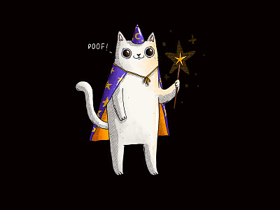 Wizard of Meowz cat character cute graphic design illustration magic poof sparkle wand wizard