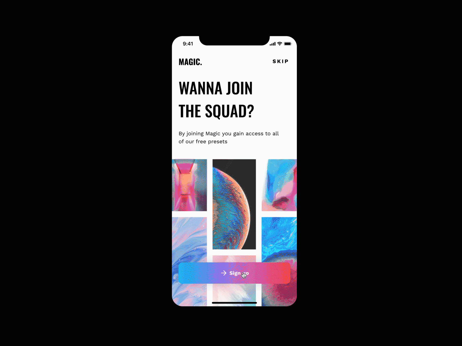 Daily UI 001 — signup daily ui daily ui 001 dailyui dailyuichallenge interaction interaction design interactive design mobile app mobile app design mobile ui motion ui ux ux ui ux design