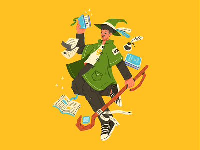 The Wizarding Words book boy character fantasy illu illustration illustrator magic people playful ui wizard word