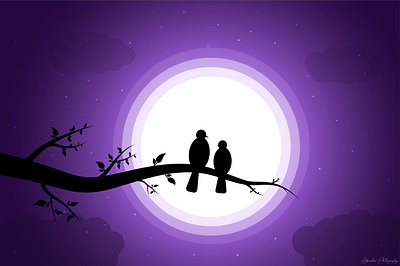 Affection beautiful design flat illustration minimal night purple sky vector