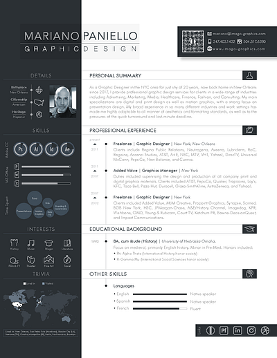 Mariano Paniello | Resume 2020 document design graphic design page formatting page layout print design resume