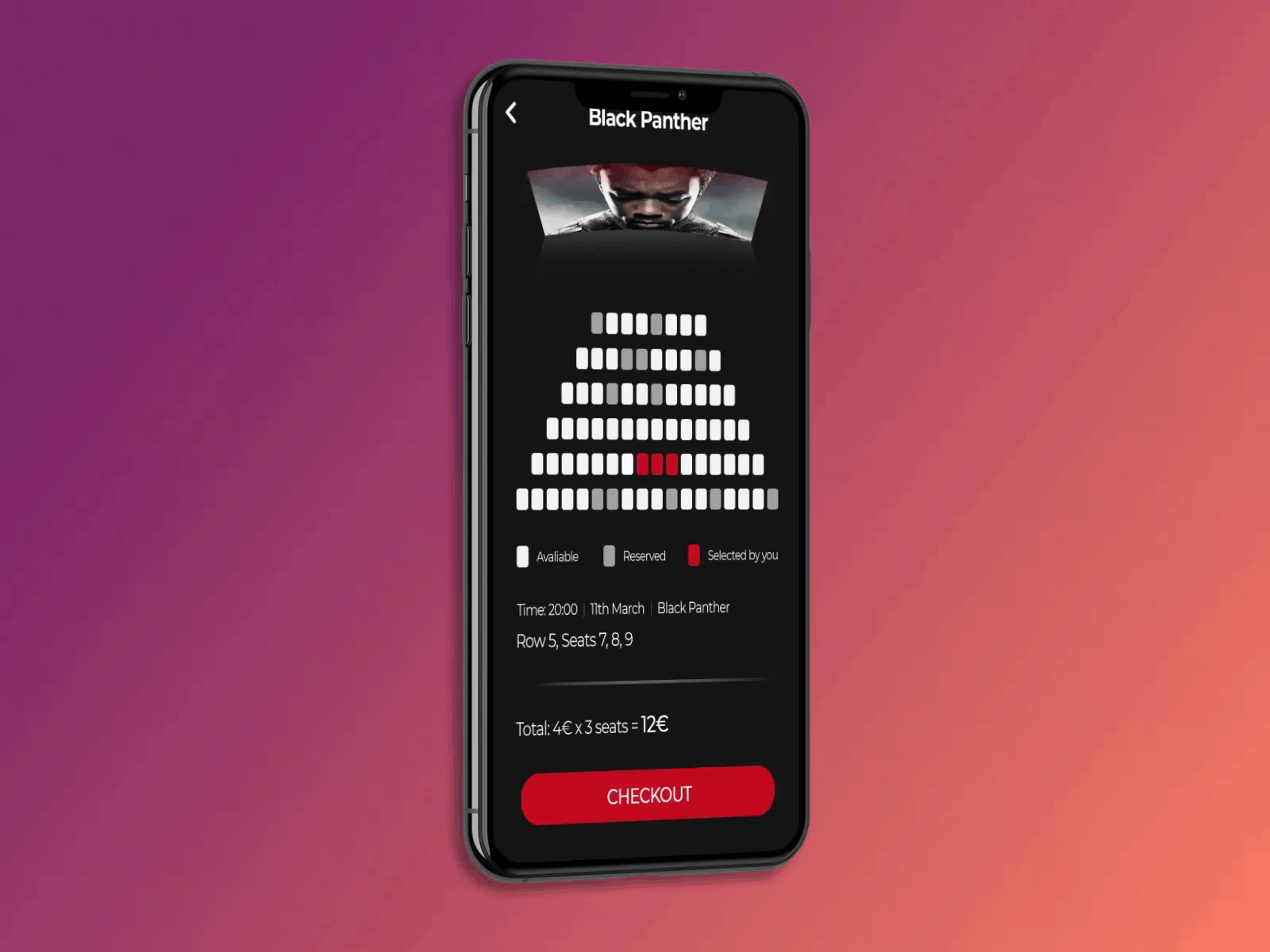 Cinema app - Seat Animation android animation app design black panther booking brand design cinema app color creative design dribbble gif ios iphone minimal movie app samsung typography ui design ux design