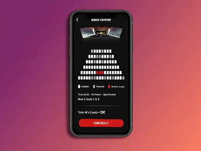 Cinema App - Seats adobe android app design black panther booking brand design checkout cinema app color creative design dribbble ios iphone logo minimal samsung typography ui design ux design