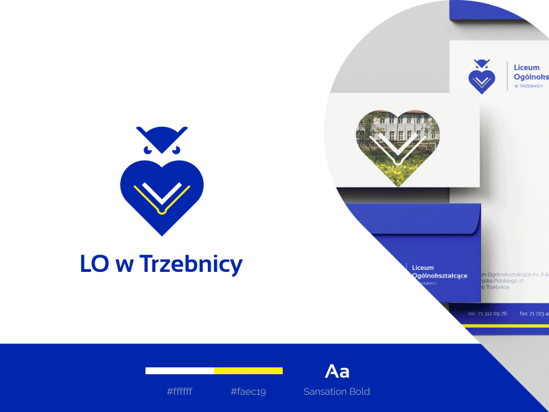 LO w Trzebnicy - visual identity of the school bird book brand identity branding college concept education gif heart identity learning logo logo design mark negative space owl school symbol typography university