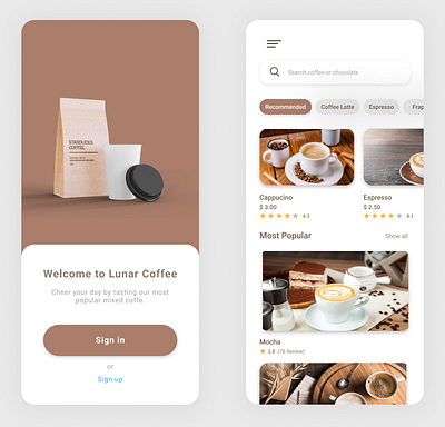 Coffee Shop - Mobile UI 2020 trend animation app branding clean design flat graphic design minimal mobile app mobile design mobile ui modern typography ui ux vector