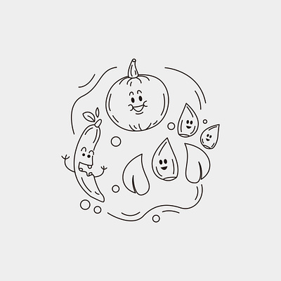 Cute food character abstract animal art black cartoon decoration design drawing floral flower food fruit funny graphic illustration isolated nature pattern symbol white