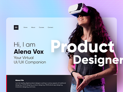 Portfolio - Website Landing Page augmented reality branding dailyui design figma icon illustration landing page menu minimal neon online course portfolio typography ui ui ux ui design ux virtual reality web