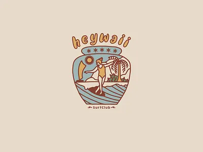 heywai beach branding coconut design illustration logo minimalist sun surf surface design surfing travel tropic tropical tropics vintage wave