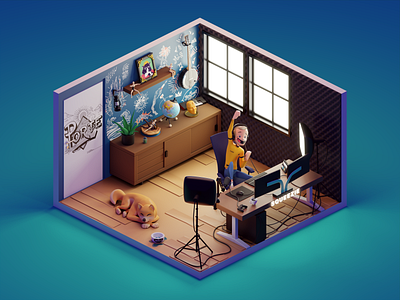 Youtuber's Room 3d animation brandidentity character design dog illustration isometric squeezie ui ux youtube youtube channel