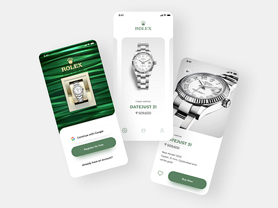 Rolex Shopping App Concept 2d app cart dailyui design dribbble flat interface luxury minimal premium shopping ui ux watch