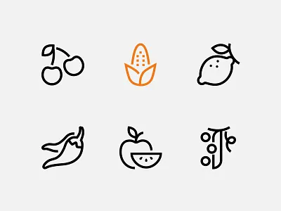 Fruit and vehetables icons apple cherry collection corn design food fruit healthy icon lemon line peas pepper pictogram style vector vegetable