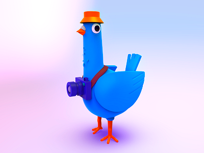 Cartoon tourist-pigeon 3d 3d art 3d artist art bird camera character color cute design funny game hat pigeon render stylized tourist