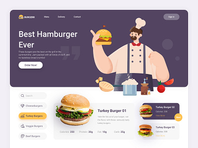 Burgers Order Website burger illustration burger website burgers characters chef illustration cooking food order food website food website ui hamburgers illustration