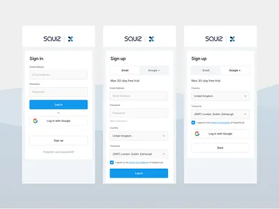 Squiz sign in/up screens b2b b2c business cms design product product design tech ui ux web website