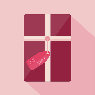Christmas Present with happy Christmas tag adobe illustrator christmas concept design flat gift holidays illustration pink present red season shadows tag vector xmas