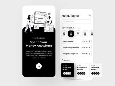 Mobile Task Manager App app design flat illustration manage managment mobile mobile app monochrome task team teamwork ui vector work