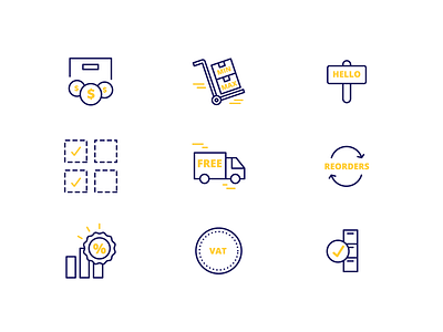 Small icon set for a B2B wordpress plugin amount b2b blue discount gold icon icon set iconography order price scheme vat wordpress yellow