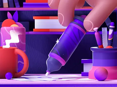 3D Workspace 2d 36days 3d design draw illustration letter purple shape write