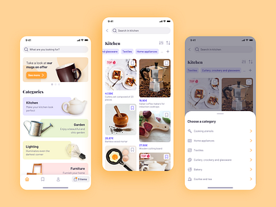 Categories in an e-commerce app app design bottomsheet card categories design ecommerce ecommerce shop home shop homeicons ios mobile shop tabbar tag ui uiux ux