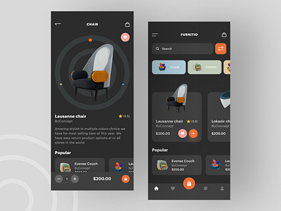 Furniture app app app design app designer cart dark ecommerce ecommerce app furniture furniture app furniture design shopping