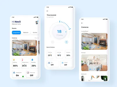 Smart Home App app blue camera design mobile smart home smart home app smarthome thermostat ui ux visual design