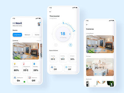 Smart Home App app blue camera design mobile smart home smart home app smarthome thermostat ui ux visual design