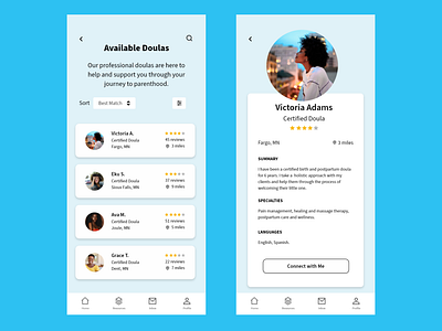 Doula App mobile app uxui visual design