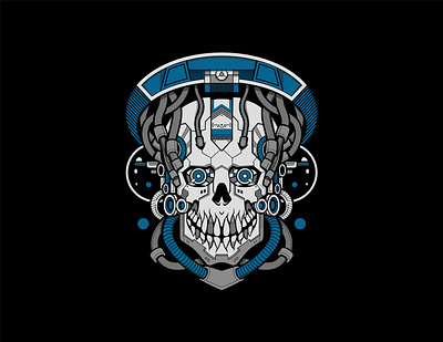 SKULL MECHA black colors design flat illustration simple illustration vector